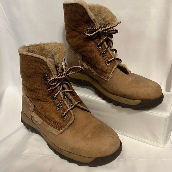 Blondo Women's Genuine Shealing Nubuck Leather/Suede Hiking Ankle Boots-Sz.7 Tan - Picture 1 of 15